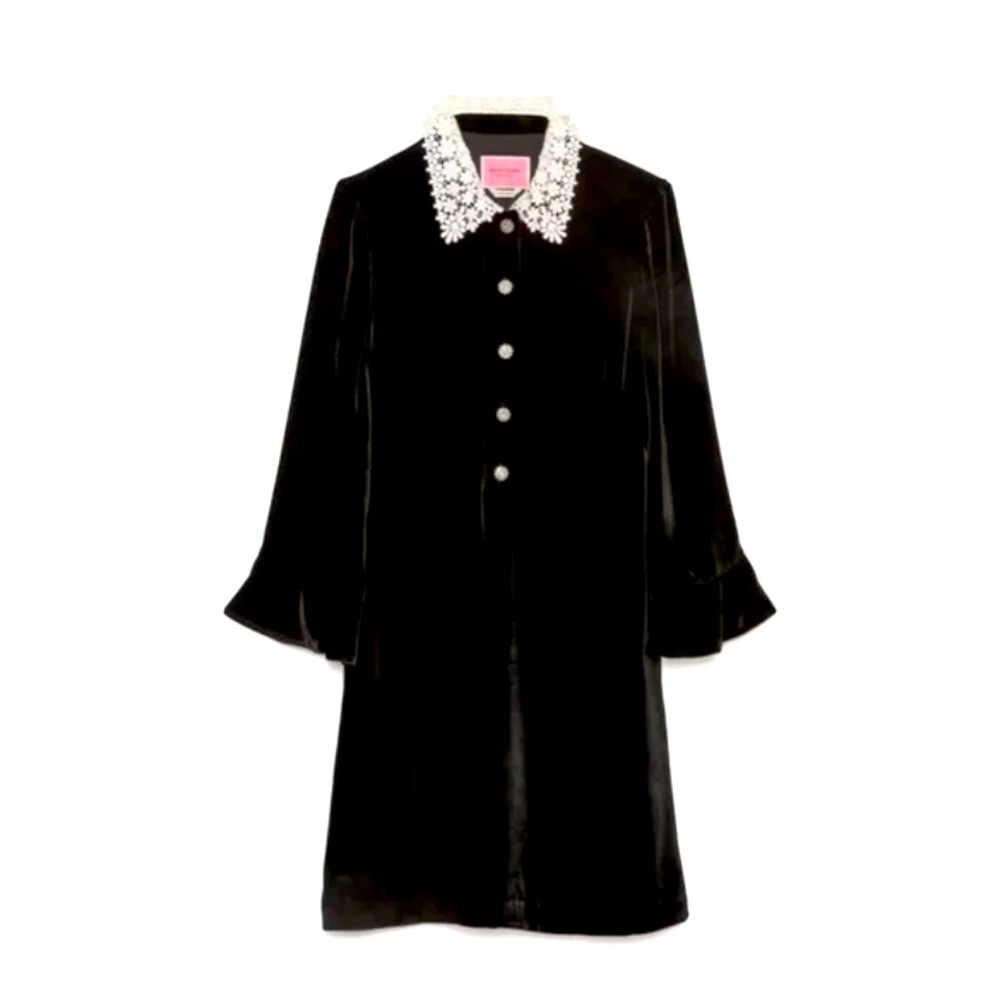 Kate Spade dress black velvet jewel button shirt white lace collar NWT